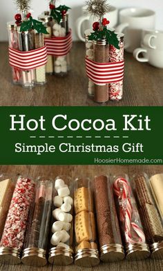 hot cocoa kit in glass jars with candy canes and marshmallows