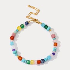 Add a pop of color to any outfit with our Colorful Seed Bead Bracelet. The vibrant pastel colors are refreshing and perfect for summer. Wear it to a party, beach, or music festival and and you'll be cheered up. This adorable bracelet is sure to make you stand out while receiving others' compliments. Find your perfect shade of color and embrace the calming energy of summer! DETAILS Plating: 18K Gold Materials: 18K Gold on Brass, Natural Stones Measurements: Length: 6.69"(17cm) + Extender: 1.57"(4 Pastel Colorful Beads Bracelets As Gift, Pastel Colorful Beads Bracelet As Gift, Pastel Bracelets With Colorful Beads For Gift, Bohemian Beaded Bracelets For Spring Vacation, Trendy Multicolor Hand-strung Bracelets, Multicolor Beaded Bracelets For Spring Vacation, Multicolor Bohemian Bracelet For Spring, Multicolor Beaded Bracelets For Friendship In Summer, Spring Beach Bracelets With Letter Beads