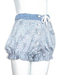 Vivienne Westwood "Mini Crini" blue printed button-down shorts, ss 1985 For Sale at 1stDibs | vivienne westwood shorts, mini crini 1985, vivienne westwood bloomers Blue Bottoms With Buttons For Loungewear, Summer Loungewear Shorts With Buttons, Summer Shorts With Buttons For Loungewear, Casual Buttoned Shorts For Loungewear, Casual Shorts With Button Closure For Loungewear, Blue Short Bloomers For Summer, Summer Loungewear Bottoms With Button Closure, Casual Shorts With Button Closure For Daywear, Casual Daywear Shorts With Button Closure