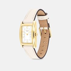 A distinctive stately design the minimalist Reese watch is an elevated choice for everyday. Finished with a leather strap the gold tone design features a satin dial detailed with a mix of numerical and stick markers. | Coach Reese Watch, 24 Mm X 35 Mm - Women's - Chalk Large Wallet, Coach Outlet, New Handbags, Clearance Sale, The Minimalist, Belt Bag, The Gold, Design Features, Chalk