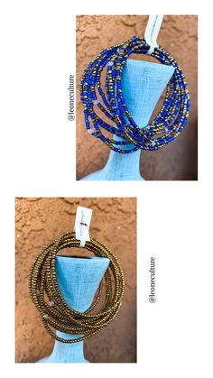 Sierra Leone 12 strands Beaded Bracelets - Leone Culture Blue Multi-strand Jewelry With Gold Beads, Adjustable Multi-strand Beaded Bracelet With Gold Beads, Adjustable Multi-strand Gold Beaded Bracelets, Adjustable Hand Wrapped Gold Beaded Necklaces, Blue Multi-strand Hand Wrapped Beaded Bracelets, Blue Stretch Bracelet With Gold Beads, Blue Stretch Bracelet With Gold Round Beads, Gold Multi-strand Bracelet With Colorful Beads, Gold Hand-wrapped Beaded Bracelets For Party