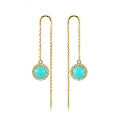 Chain Threader Dangle Earrings from the Ginger Lyne Collection are a symphony of style and sophistication. At the heart of these stunning earrings lies the simulated turquoise drop. Painstakingly crafted to resemble authentic turquoise, the gemstone radiates a captivating hue that is bound to garner admiration. This rich, blue-green stone has been celebrated through the ages and symbolizes protection, wisdom, and nobility. But the allure of these earrings doesn't end with the gemstone. They extend a generous 3.5", culminating in an 11mm drop, providing a dramatic silhouette that's bound to turn heads. This elongated design, combined with the trendy chain dangle, offers a beautiful play of movement and light, ensuring the earrings shimmer with every turn. The gold layering over genuine .925 Tassel Drop Earrings, Stunning Earrings, Turquoise Earrings, 925 Sterling Silver Earrings, Jewelry Party, Long Earrings, Earrings For Women, Gemstone Earrings, Fashion Earrings