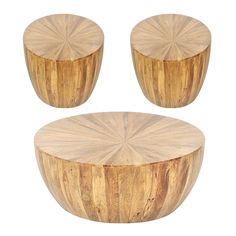 LOOMLAN 18 Round Solid Wood Drum End Accent Table Rustic Sunburst_Accent Tables_LOOMLAN India Wood Drum Coffee Table, Round Drum Coffee Table, Round Wooden Coffee Table, Reclaimed Wood Console Table, Drum Side Table, Sunburst Pattern, Drum Coffee Table, Round Accent Table, Drum Table