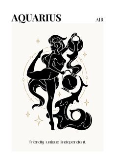 the zodiac sign for aquarius is shown in black and white