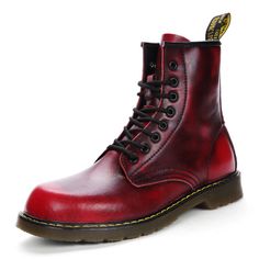 Color: Wine Red, Size: 36 Martin Shoes, Mens Motorcycle Boots, Combat Boots Style, Ankle Boots Men, High Top Boots, Men's Street Style, Winter Vintage, Leather High Tops, Safety Boots