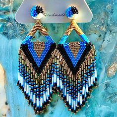 Fabulous Luxe Statement Earrings With Long Beaded Fringe In Blue, White, Black & Gold By Deepa Gurnani, Whose Work Is Often Featured By Anthropologie. Gorgeous, Elegant, Lightweight & Guaranteed To Bring Raves Every Time You Wear Them. Perfect For Casual Or Dress Wear. Designed By Deepa & Hand-Embroidered According To Her Specifications By Jewelry Artisans In India, With Delicate Glass Seed Beads, Suede Backing & Post Backs. Approx. 4 1/2” Long, 1 1/2” Wide. Nwt Blue Beaded Fringe Earrings For Festival, Blue Beaded Dangling Earrings For Festivals, Blue Beaded Earrings With Dangling Beads For Festival, Blue Dangling Beads Earrings For Festival, Bohemian Blue Earrings With Beaded Fringe, Handmade Blue Chandelier Earrings, Bohemian Embellished Beaded Earrings, Bohemian Blue Beaded Fringe Earrings, Blue Bohemian Beaded Fringe Earrings