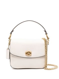 chalk white calf leather grained texture foldover top with twist-lock fastening detachable chain-link top handle single detachable top handle adjustable detachable shoulder strap slip pocket to the rear partitioned compartment internal logo patch internal zip-fastening pocket suede lining gold-tone hardware Coach Cassie, Chain Strap Bag, Oversized Tote Bag, Chanel 2, Chalk White, Demi Fine Jewelry, Dolce E Gabbana, Suit Accessories, Ballet Flat Shoes