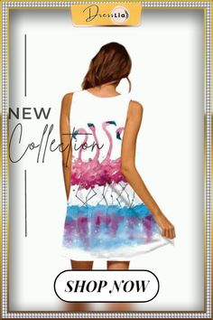 Fashion Print Round Neck Sleeveless Summer Dresses Casual Printed Sleeveless Dress For Party, Casual Printed Sleeveless Party Dress, Pink Printed Sleeveless Dress For Summer, Pink Sleeveless Beach Dress, Summer Sleeveless Printed Mini Dress, Sleeveless Printed Mini Dress For Summer, White Sleeveless Dress With Graphic Print, White Printed Sleeveless Dress For Summer, Summer Party Sleeveless Printed Dress