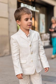 Boys linen suit summer formal wear kids linen outfit/ | Etsy  Via @forcutieskids   #firstholycommunion #linensuit #firstcommunionoutfit White Notch Lapel Sets For Spring, Toddler Formal Outfit Boys, White Suit With Suit Collar For Spring, White Tuxedo Suit For Spring, White Linen Blazer With Single Button, White Single Button Linen Blazer, Summer Wedding Linen Blazer, White Long Sleeve Summer Suits, White Single-breasted Suit For Spring