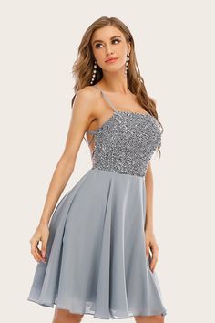 Zapaka Women Grey Short Homecoming Dress Beaded Spaghetti Straps Cocktail Dress – ZAPAKA Silver Party Dress Short Casual, Grey Homecoming Dress Tight, Silver Dama Dresses For Quince Simple, Gray Hoco Dresses Short, Purple And Grey Homecoming Dress, Short Grey Formal Dress, Grey Cocktail Dress Short, Cheap Chic Gray Mini Dress, Silver Short Dress For Damas