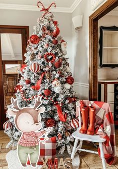 a christmas tree decorated with red and white ornaments