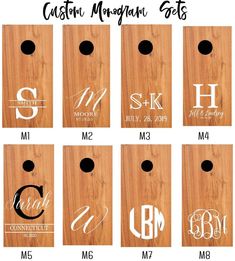 Custom Made Monogram Cornhole Boards Mud Table, Monogram Cornhole Boards, Cornhole Boards Designs, Corn Hole Boards, Monogram Template, Games Wedding, Modern Deck, Natural Play, Personalized Board