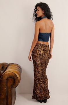 Chic leopard spots embolden this day-to-night maxi skirt crafted from glossy satin. 40" length (size 8) Back zip closure 100% polyester Machine wash, dry flat Imported Leopard Maxi Skirt, Leopard Maxi Skirts, Printed Skirt Outfit, Can't Be Tamed, Swimsuit Skirt, Denim Waistcoat, Leopard Print Fashion, Country Concert Outfit, Leopard Spots