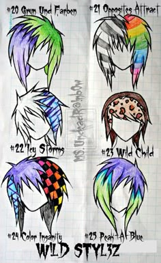 an open book with different colored hair styles