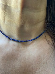 Lapis Lazuli Choker Necklace / Beaded Lapis Necklace/ Blue Lapis Choker Necklace with Sterling Silver Adjustable Length and Lock / Layering  FREE SHIPPINGWITHIN THE USA BEADED LAPIS LAZUL 3.0 MM CHOKER NECKLACE IS STRUNG ON A TWISTED WIRE CABLE WITH AN ADJUSTABLE  STERLING SILVER CHAIN AND STERLING SILVER LOBSTER LOCK SYSTEM . EACH NECKLACE IS CUSTOM MADE FOR EACH CUSTOMER SO PLEASE SPECIFY THE LENGTH THAT YOU WOULD LIKE IT TO BE.  I ALSO ADD A 1.5 INCH STERLING SILVER ADJUSTABLE CHAIN TO THE LE Lapis Necklace, Lapis Lazuli Beads, Mini Cross, Twisted Wire, Beaded Choker Necklace, Blue Lapis, Necklace Beaded, Necklace Blue, Layering Necklace