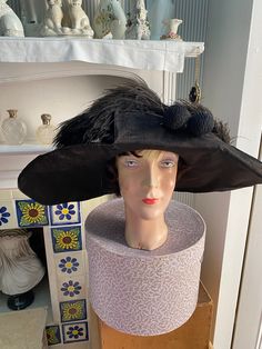 Outstanding late Edwardian black hat with intricate feather swirl design and two hatpins. Extremely rare Very good antique condition. Some loss of condition due to age but overall no major issues. Still strong and wearable with care. Head circumferance 22" Diameter 19"x15" Swirl Design, Black Hat, Rare Antique, Caps Hats, Swirl, United Kingdom, Accessories Hats, Overalls, Bathing Beauties