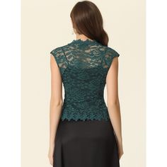 These feminine shrug tops with floral crochet lace fabric, and elegant see-through design, can make you more charming and attractive. The hollow-out crochet lace shrug featuring cap sleeves can show your curves and perfect arm line. Perfect for daily casual, office wear, wedding guests, cocktail parties, evening, or anywhere. Pair it with the casual sleeveless cami top or elegant spaghetti strap dress for a cocktail party. Elegant Green Lace Trim Top, Elegant Green Top With Lace Trim, Elegant Green Tops With Lace Trim, Elegant Spring Lace Crochet Top, Elegant Lace Crochet Top For Spring, Elegant Spring Crochet Lace Top, Elegant Sleeveless Crochet Lace Top, Elegant Lace Crochet Top With Lace Trim, Elegant Lace Crochet Top