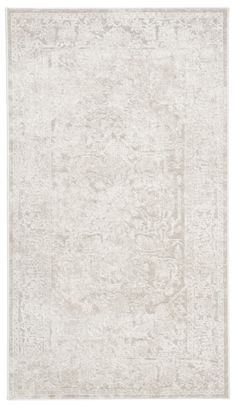 a white rug with an intricate design on the top and bottom, in shades of gray