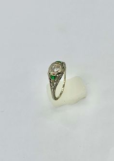 For Sale on 1stDibs - A stunning Antique Art Deco - Edwardian Heart Motif Diamond and Emerald Wedding Ring Engagement Stacking Ring set with a gorgeous .25 Carat Old European Art Deco Engagement Ring Emerald, Antique Rings Art Deco, Edwardian Rings, Antique Emerald Engagement Ring, Art Deco Wedding Ring, Art Deco Emerald, Vintage Gold Engagement Rings, Art Deco Emerald Ring, Emerald Ring Vintage