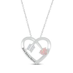 Cupid’s arrow brings your special message with it in this heart-shaped necklace. Crafted in sterling silver, the design showcases a heart-shaped lab-created opal at one end of the crossover arrow heart, and a tail of round-cut white lab-created sapphires at the other. The pendant suspends along an 18-inch cable chain that secures with a lobster clasp. Valentine's Day Sapphire Sterling Silver Necklace, Sterling Silver Nickel-free Heart Necklace For Valentine's Day, Valentine's Day Nickel-free Heart Pendant Necklace, Heart-shaped Opal Pendant Jewelry Gift, Arrow Heart, Heart-shaped Diamond Accented Pendant Necklace For Valentine's Day, White Lab, Heart Shaped Necklace, Heart With Arrow