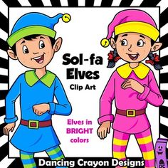 an image of two children dressed in costumes with text that reads, sol - fa elves clip art