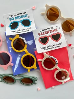 three valentine's day cards with sunglasses on them