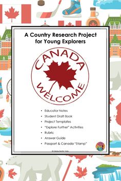 the cover of a book with canada symbols and words in red, white, and blue