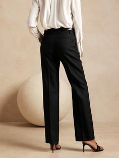 Lido Straight Wool Pant | Banana Republic Straight Silhouette Dress Pants With Belt Loops For Office, Formal Dress Pants With Belt Loops, Elegant Wool Wide Leg Pants With Pressed Crease, Formal Bottoms With Straight Silhouette, Tailored Timeless Wide Leg Pants, Formal Bottoms With Belt Loops And Straight Silhouette, Tailored Wide Leg Dress Pants, Business Dress Pants With Belt Loops, Tailored Timeless Wide Leg Full Length Pants