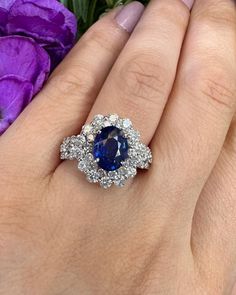 18k Lady's Diamond and Sapphire ring. TWT diamonds: 1.75 ct G color SI1 Oval shape Blue Sapphire: 1.90ct Item: D1619RST475 Special Ring, Sapphire Diamond Ring, I Love Jewelry, Sapphire Diamond, White Gold Diamonds, Diamond Rings, Sapphire Ring, Blue Sapphire, Gold Diamond