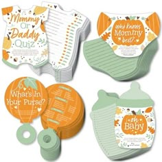 baby shower gift set with orange and green items