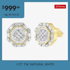 Diamond Clarity: I2-I3Earring Back: FrictionSetting: Multi-SettingStone Cut: Multi-ShapeDiamond Color: I-JMetal Color: YellowEarring Length: 11.9mmEarring Width: 11.9mmRounded Carat Weight: 1 Ct. T.w.Care: Wipe CleanStone Type: 120 Natural DiamondAuthenticity: Natural DiamondBirthstone: April BirthstoneEarrings Style: Stud Earrings, Multi-Diamond EarringsMetal: 10k GoldCountry of Origin: Imported White Diamond Earrings In 14k Gold, White Diamond Cut Cluster Earrings For Anniversary, Anniversary White Diamond Cut Cluster Earrings, White Round Diamond Cut Cluster Earrings, White Round Cluster Earrings With Diamond Cut, White Cluster Earrings With Diamond Accents, White Halo Setting Cluster Earrings For Anniversary, White Cluster Earrings With Halo Setting For Anniversary, White Cluster Earrings With Diamond Accents For Anniversary