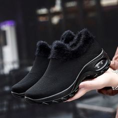 Possible Women's Fur Walking Shoes Sock Sneakers | Ultrasellershoes.com – Ultra Seller Shoes Black Breathable Slip-on Walking Shoes, Comfortable Black Slip-on Running Shoes, Comfortable Cushioned Black Running Shoes, Comfortable Black Running Shoes, Black Low-top Comfortable Running Shoes, Winter Breathable Ankle-high Sneakers, Comfortable Black Walking Shoes For Sports, Winter Slip-on Walking Sneakers, Black Comfortable Lace-up Walking Shoes