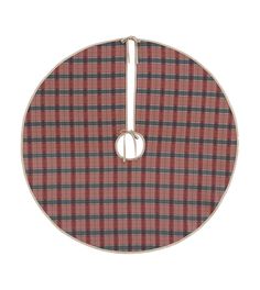 a red and black plaid cloth with a metal hook in the center on a white background