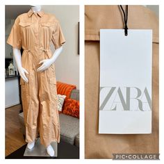 Nwt Zara Gabardine Utility Jumpsuit With Pockets. Size Xs. 100% Cotton. Step Into Effortless Style With This Zara Utility Jumpsuit. The Beige Hue, Combined With Practical Pockets And An Elastic Waist, Offers Both Fashion And Function. Perfect For Everyday Wear Or A Chic Casual Outing. Short Sleeves , Snap Front Closure Elastic Waist For Comfort Functional Pockets Beige Color Made From Durable Fabric Comes From A Smoke And Pet Free Home. Utility Jumpsuit, Jumpsuit With Pockets, Zara Jumpsuit, Zara Pants, Chic Casual, Beige Color, Effortless Style, Pant Jumpsuit, Jumpsuit Romper