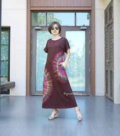 "A soft comfy chic handed dye dress. A perfect piece for summer. Material: 100% cotton (t-shirt like)  Model is 161 cm. tall with 32\" bust and 38\" hip  Status: ready to ship Weight:  320g Measurement: free size Dress (approximately) Bust: 41\" can fit up to bust max 43\" Hip:46\"   Length: 49.75\" Bottom hem circumference: 56\" - Please click to see more tie dye variations https://www.etsy.com/shop/beyondclothing?ref=seller-platform-mcnav&sort_order=date_desc&search_query=LD59 PLEASE PROVIDE YOUR PHONE WHEN YOU CHECK IT OUT.  we will send an order via FedEx which takes about 5-6 days to USA, Canada, Australia, UAE, New Zealand, Europe, 2-3 days to Hong Kong, Malaysia, Singapore, and 5-6 days Japan. If your address is in remote area service of FedEx, we will send an order via Thai Post wh Summer Tie-dye Maxi Dress With Natural Dye, Casual Batik Print Maxi Dress For Spring, Summer Tie-dye Natural Dye Maxi Dress, Summer Tie Dye Maxi Dress With Natural Dye, Casual Summer Maxi Dress With Batik Print, Casual Hand-dyed Tie Dye Maxi Dress, Summer Cotton Maxi Dress With Natural Dye, Casual Free Size Short Sleeve Maxi Dress, Summer Cotton Tie-dye Maxi Dress