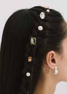 The Kristel Bobby Pins are a set of seven, made in New York of Austrian crystals and 18K antique gold plated brass, on a durable bobby pin, designed to stay firmly in place, once other pins have the hairstyle securely fastened. We recommend treating each pin as you would a piece of jewelry, and storing in the dust bag when not in use. Avoid contact with water, perfume, and other chemicals, including hairspray, which should be used before placement in the hair. Dimensions: 2 inch length Hair Doodle, Diy Hair Jewelry, Cherry Coded, Castle Core, Pearl Bobby Pins, Jeweled Hair, Holiday Hair Accessories, Pearls Hair, Beaded Hair Pins