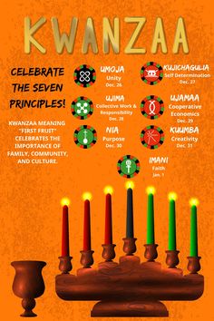 a poster with candles on it that says kwanzaa celebrate the seven pringles