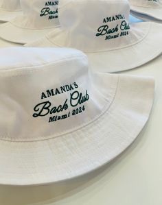 Searching for the perfect gift for the bachelorette trip? Look no further! Our Custom Social Club Embroidered Bucket Hats are not just accessories; they're a memorable keepsake that will make the entire bridal party feel special. Unique Personalization: Each hat can be custom embroidered, allowing you to add names, dates, or fun phrases that capture the spirit of the occasion. Perfect for Group Photos: Create a cohesive and stylish look for the bridesmaids and bride that shines in every photo. M Bachelorette Beach Hats, Birthday Trip Hats, Cruise Bachelorette Gifts, Beach Club Bachelorette Party, Bachelor Gift Bags, Gifts For Bride From Bridesmaid, Bride Bucket Hat, Bali Bachelorette Party, Bachelorette Party Cricut Ideas