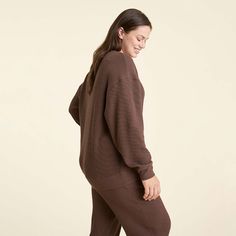 A perfect lounge all day kind of piece. Yep, you read that right, lounge all day! This comfy and cozy oversized waffle knit pullover is the new ultimate closet staple. Model Dimensions: Kara is 510 and wearing size L.Bust:  43Waist:  34Hips:  47