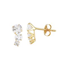 Decorated with trios of dazzling cubic zirconia gemstones, these Taylor Grace 10k gold crawler stud earrings beautifully enhance your look.Click on this JEWELRY & WATCHES GUIDE to learn about fit, styles, materials and more! Length: 8 mm Backings: post Metal: 10k gold Finish: polished Packaging: boxedSTONE DETAILS Stone type: cubic zirconia Stone size: 4 mm, 3 mm Shape: round Setting: prong Size: One Size. Color: White. Gender: female. Age Group: adult. Yellow Gold Cubic Zirconia Ear Climbers With Prong Setting, Yellow Gold Cubic Zirconia Ear Climbers With Diamond Accents, Gift Cubic Zirconia Ear Climbers With Diamond Accents, Gold Cubic Zirconia Ear Climbers With Prong Setting, Formal Cubic Zirconia Ear Climbers With Prong Setting, Gold Cubic Zirconia Ear Climbers For Formal Events, Gold Cubic Zirconia Ear Climbers For Formal Occasions, Formal Gold Cubic Zirconia Ear Climbers, Fine Jewelry Cubic Zirconia Ear Climbers For Anniversary