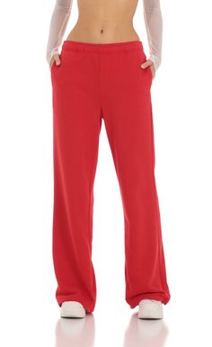 Heart Pocket Sweatpants in Red | LUCY IN THE SKY How To Style Red Sweatpants, Clown Fit, First Day Of School Fits, Red Stuff, Wide Leg Pants Jeans, Upf Clothing, Red Sweatpants, Pocket Sweatpants, Articles Of Clothing