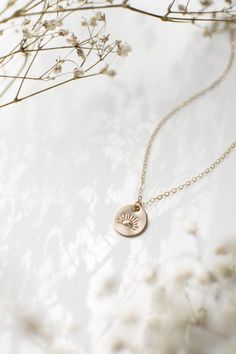 "𝐇𝐢𝐠𝐡𝐥𝐢𝐠𝐡𝐭𝐬 * Made With All 14k Yellow/Rose Gold Filled or Sterling Silver Pieces * 1/2\" Disc Fits - 8 Characters Straight Across, or - 12 Characters Curved Along The Edge * Available In 14\", 16\", 18\", 20\", and 22\" Lengths Our hand stamped, dainty 14k gold filled and sterling silver disc necklaces are a great way to carry your most special moments with you! These minimalist necklaces are dainty and simple, yet super sturdy; our pendants are designed to be timeless and meant to la Minimalist 14k Gold Filled Birth Flower Jewelry, Minimalist Birth Flower Necklace For Everyday, Minimalist Everyday Birth Flower Necklace, Hypoallergenic 14k Gold Filled Round Pendant Jewelry, Hypoallergenic 14k Gold-filled Round Pendant Jewelry, Hypoallergenic 14k Gold Filled Round Pendant, Dainty Medallion Charm Necklace For Gift, Dainty Nickel-free Medallion Necklace, Dainty Medallion Necklace Nickel Free