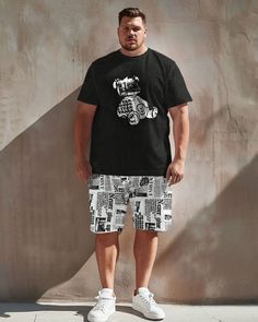 This street casual t-shirt shorts set is suitable for all kinds of casual occasions, such as vacation, beach party, summer picnic and so on. You can pair it with a pair of sandals or sneakers for a trendy look. Whether you are on vacation or in daily life, this set will give you a comfortable and stylish wearing experience. This suit is suitable for casual wear, daily wear, sports, travel and so on. It is the perfect gift for father, husband, father, son, boyfriend and brother. Please refer to t Cotton Shorts With Letter Print For Beach Season, Cotton Graphic Print Shorts For Vacation, Vacation Shorts With Letter Print And Relaxed Fit, Vacation Shorts With Letter Print In Relaxed Fit, Black Casual Summer T-shirt, Summer Vacation Shorts With Letter Print, Casual Black Summer Shorts, Black Shorts With Letter Print For Vacation, Summer Streetwear T-shirt