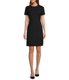 From Antonio Melani&#x2C; this dress features:Stretch woven fabricationSheath silhouettecrew necklineShort sleevesCenter back concealed zipper closureApprox. 38.5" lengthPolyester/wool/elastaneDry cleanImported. Fitted Crew Neck Mini Dress For Work, Formal Short Sleeve Shift Mini Dress, Fitted Short Sleeve Crew Neck Dress, Fitted Crew Neck Short Sleeve Dress, Sheath Short Sleeve Dress For Work, Elegant Crew Neck Dress For Work, Outfits For Funerals Womens, Outfits For Funerals, White Coat Ceremony