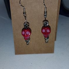 Red Skull Earring Handmade Red Casual Earrings, Handmade Casual Red Earrings, Casual Red Nickel-free Earrings, Skull Earring, Skull Color, Gold Bead Earrings, Stud Fashion, Red Skull, Rose Quartz Earrings