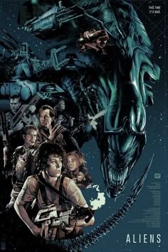 the aliens movie poster is shown in this image