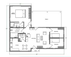 the floor plan for a two bedroom apartment with an attached kitchen and living room area