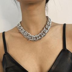 Length: 21-50cm Chic Silver Link Jewelry, Party Chain Choker Necklace, Party Choker Chain Necklace, Trendy Metal Curb Chain Jewelry, Chunky Metal Chain Link Necklace, Trendy Metal Choker, Chic Silver Chain Choker Necklace, Trendy Silver Chain Choker For Party, Elegant Silver Link Choker