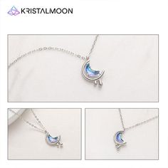 Just like the moon shifting every single night, so does the adaptation of our soul until we reach a peak of fullness that allows us to reflect and start a new chapter in our lives. This beautifully constructed, rich blue moon necklace reminds us that though we may go through hardships, we soon enough in time will reach “fullness” and learn, understand and grow from past mistakes and traumas. The water droplets symbolizes constant movement, so is the natural growth of our souls, just like a sprin Blue Moon Necklace, Women Choker Necklace, Original Necklace, Silver Water, In The Moon, Womens Chokers, Women Necklace, Elegant Necklace, Silver Moon