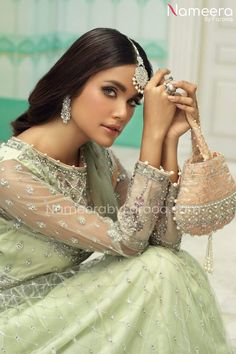 Pakistani Bridal Dress Mint Green Lehenga, Nameera By Farooq, Pakistani Bridal Dresses Online, Green Lehenga Choli, Pakistani Bridal Dress, Choli Dress, Designer Party Dresses, Green Lehenga, Net Dress